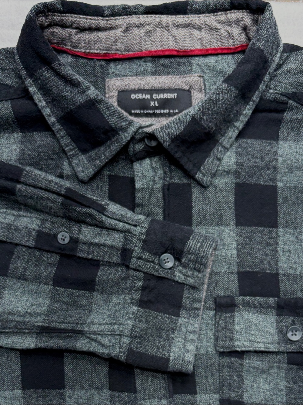 Ocean Current Buffalo Plaid Flannel Shirt Men’s XL Black Gray / Green